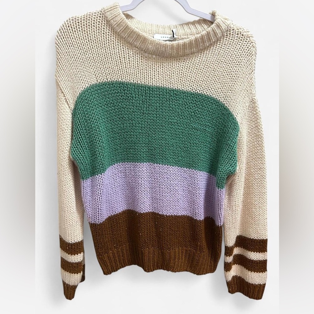 Lush Colorblock Knit Sweater Women’s | Size M | Chunky Crewneck Pullover